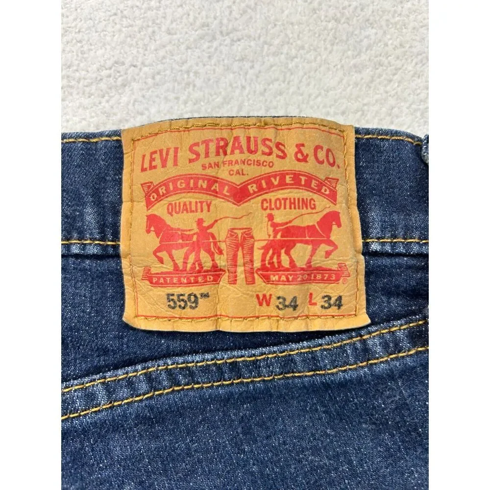Levi's 559 Men Jeans 34x34 (Actual 34x 32) Relaxed Fit‎ Straight Leg Denim Blue